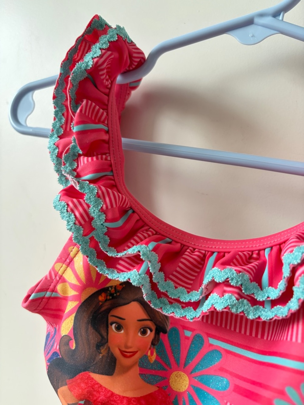 Disney Store Girls Pink Floral Ruffle Swim Top